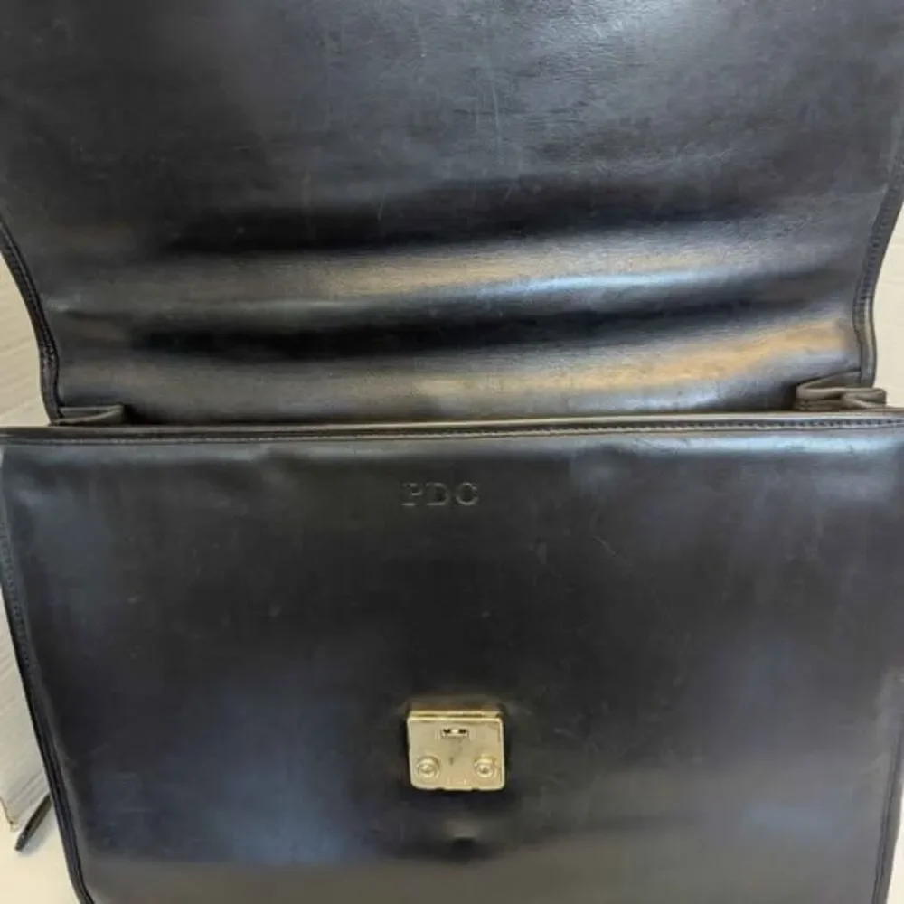 Vintage Amiet Black Leather Crossbody Messenger Briefcase Book Bag 16x12x4